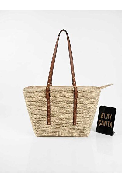 ELAY Women's Original Cream Color Straw Shoulder Bag Large Size Adjustable St...