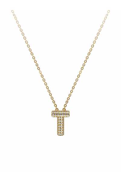 Mope Accessories Zircon Stone Steel Letter t Necklace - Adjustable Elevator D...