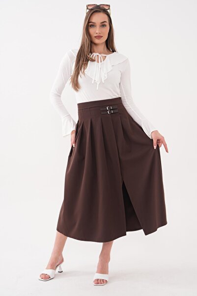 ŞİMAL Women's Belt Detailed Pleated Long Skirt 260439 -