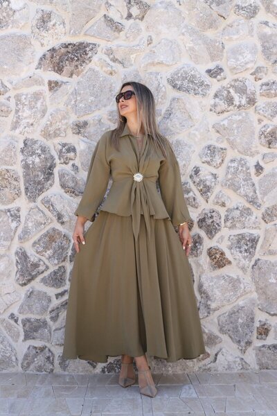 bytugcekaya Χακί Σετ Φούστας με Αγκράφα