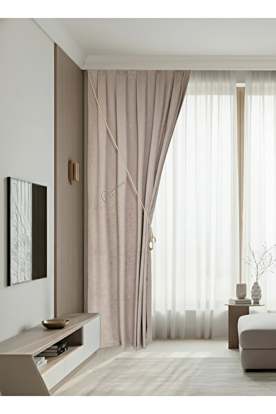 cheap's home Eskitme Dokulu Mermer Desen Modern Fon Perde - Seyrek Pileli 1/2...