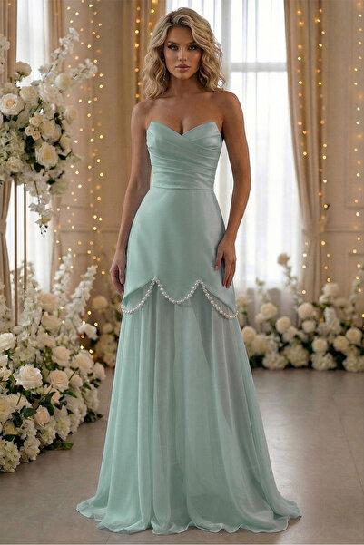 Sienna Fashion Φόρεμα σε πράσινο της μέντας με κορσέ διακοσμημένο με πέρλες κ...