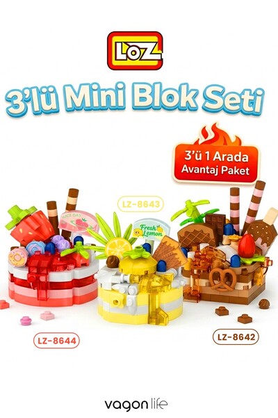 Vagonlife Loz Micro Block 3'lü Pasta Figürü 3 Farklı Model Dekoratif Oyuncak ...