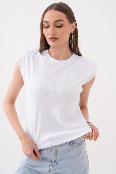 ŞİMAL Women's Stone Detailed Padded T-Shirt 260450
