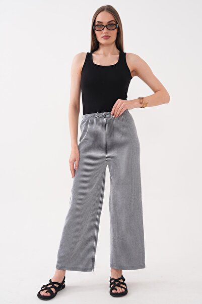 ŞİMAL Women's Striped Patterned Pocketless Spanish-Cut Trousers 260285 -