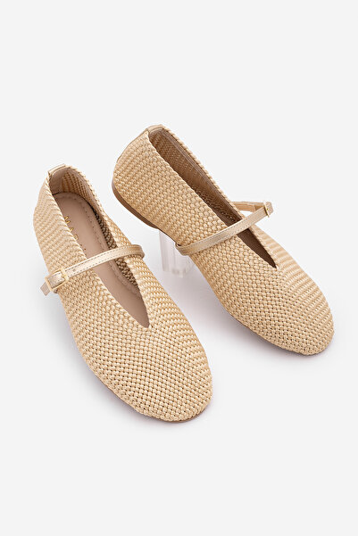 Marjin Γυναικεία πλεκτή μπαντάνα Mary Jane με λουράκια, casual Lovesa Beige