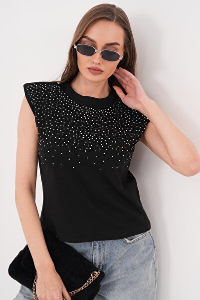 ŞİMAL Women's Stone Detailed Padded T-Shirt 260450