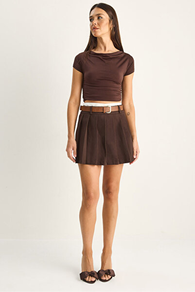 Bianco Lucci Γυναικεία Πλισέ Μίνι Φούστα με Λεπτομέρεια Ζώνης και Σορτς DE261...