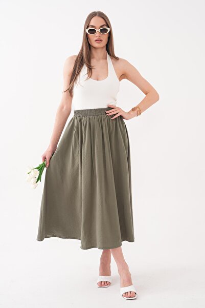ŞİMAL Дамска дълга разкроена пола с еластична талия 260454