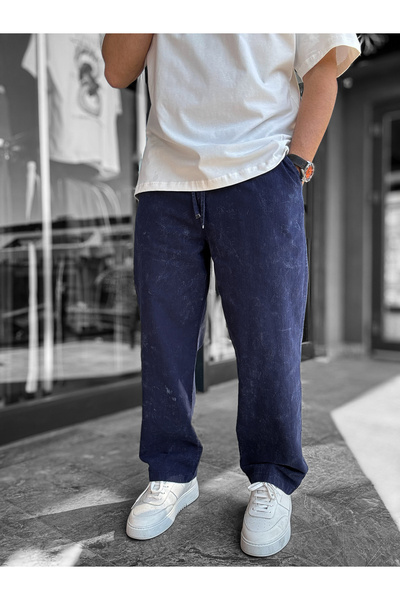 BYBASICMAN Pantaloni largi, albastru marin, lavabili LNS-2133