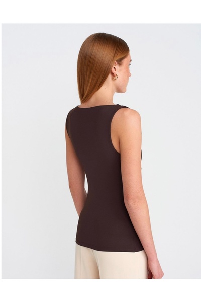 BERİ BUTİK Women's Thick Strap Basic Top-Dark Coffee