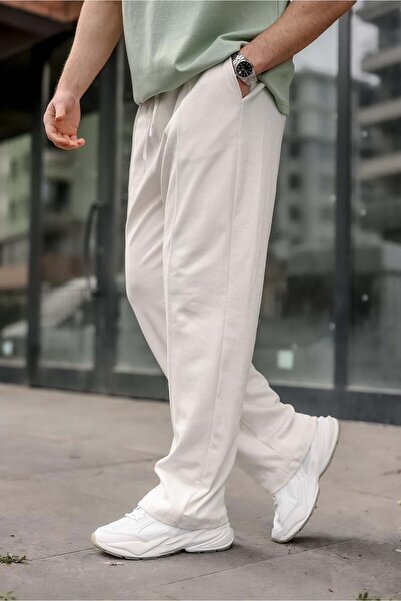 Madmext Ανδρικό παντελόνι φόρμας σε χρώμα εκρού με λεπτομέρεια ραφής στο μπρο...