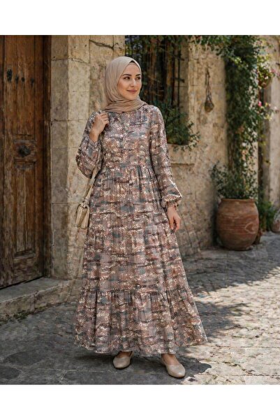ÇALIŞKAN MODA SOFT DESEN V YAKA MAN.GO KUMAŞ SALAŞ YAZLIK UZUN ELBİSE [GENİŞ ...