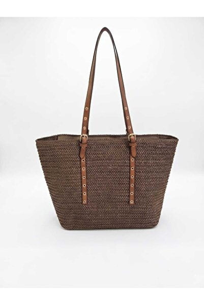ELAY Women's Original Brown Straw Shoulder Bag Large Size Adjustable Strap Zi...
