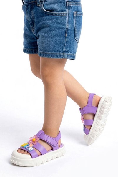 Pabuçland Orthopedic Sole Girls'/Boys' Teddy Bear and Floral Sandals Nursery and Daily Shoes Slippers