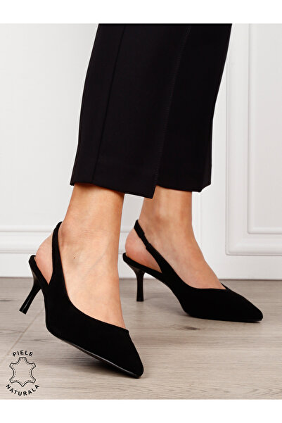 ANGEL BLUE Pantofi Stiletto Slingback din piele naturală întoarsă, toc mediu ...