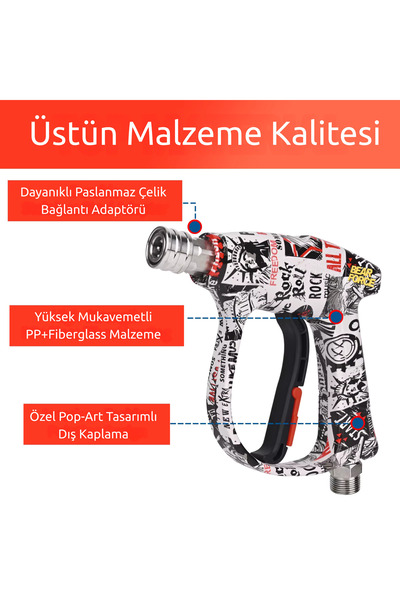ROBEVE Bear Force Bosch Aquatak İle Uyumlu Pop-Art Tasarım Araç Yıkama Tabancası 5li Nozzle Set ve Kemer Klipsli İle Birlikte