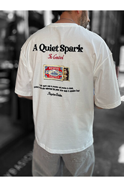 BYBASICMAN Бяла овърсайз тениска с бродерия Spark RES-1108