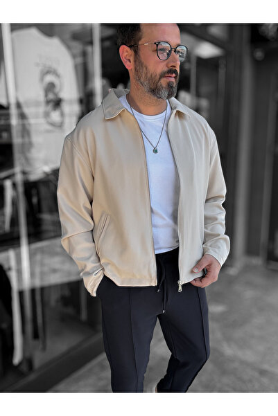 BYBASICMAN Μπεζ μπουφάν με φερμουάρ και γιακά LNS-16256