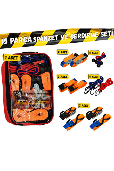 kazen 15x Parça Spanzet Bagaj Lastigi Gerdirme Halat ve Kayış Seti