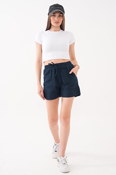 ŞİMAL Women's Butcher Pocket Linen Shorts 260419 -