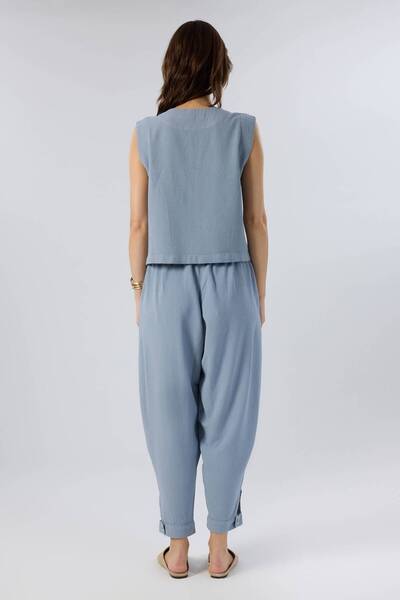 İpekçi Otantik Elastic Waisted Shalwar Cut Women's Trousers Hazy Blue