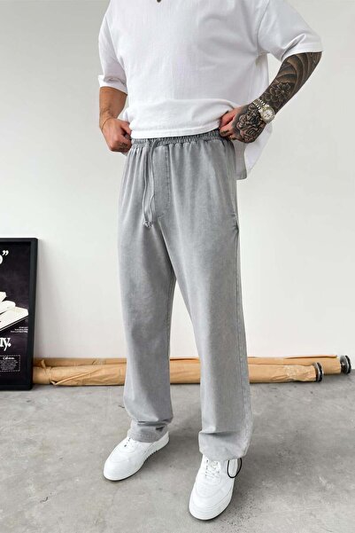 HAFKAGİYİM Ανοιχτό γκρι φαρδύ παντελόνι φόρμας με πώμα στα πόδια και δυνατότη...