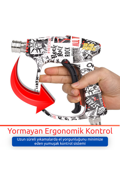 ROBEVE Bear Force Bosch Aquatak İle Uyumlu Pop-Art Tasarım Araç Yıkama Tabancası 5li Nozzle Set ve Kemer Klipsli İle Birlikte
