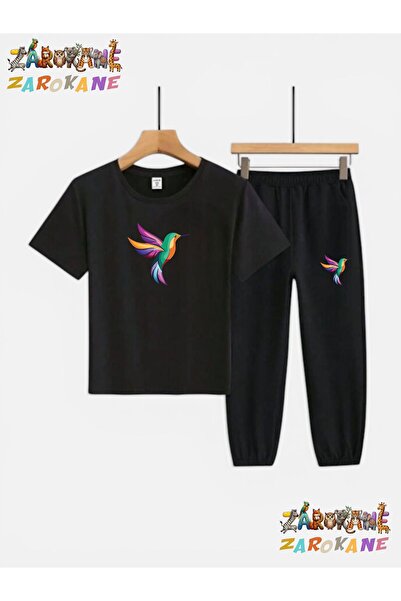 ZAROKANE Colorful Bird Printed Top and Bottom Tracksuit/T-Shirt Two-Piece Chi...