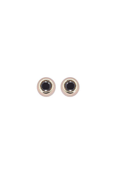 PETIT-ATELlER Female Metal Round Dome Stud Earring Black Onyx Stone Centre Ro...