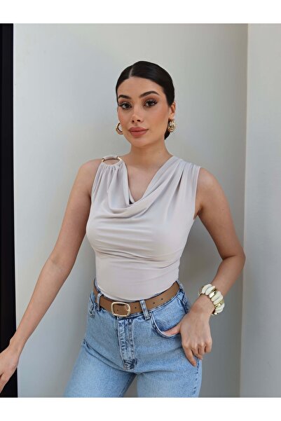 ESRAHELVACI Μπλούζα με γιακά Με αγκράφα Degaje με μηδενικά μανίκια