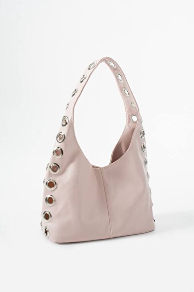 H&D COLLECTİON Γυναικεία τσάντα χειρός και ώμου με λεπτομέρεια από ασημί ύφασμα