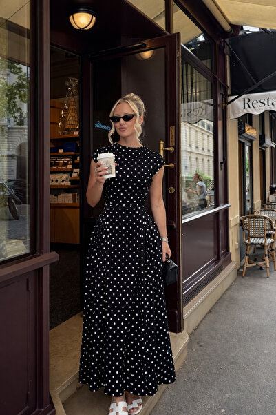 MEECY Γυναικείο φόρεμα με πουά και δέσιμο στη μέση για τη νέα σεζόν