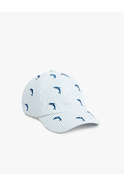 Koton Dolphin Embroidered Detailed Striped Cap Hat