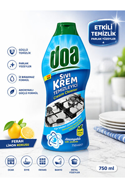 Doa Sıvı Krem Temizleyici Cif 750 ml Amonyaklı Güçlü Yağ Çözücü Çok Amaçlı Yü...