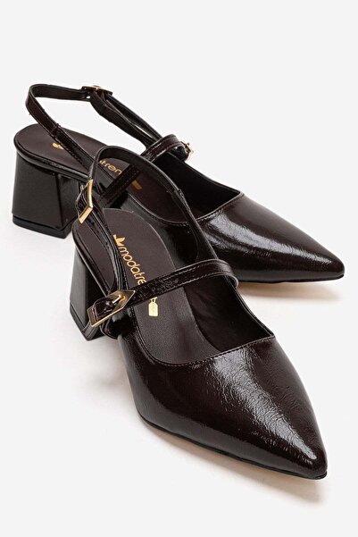 CCWAY AYAKKABI Γυναικεία πέδιλα με ανοιχτή πλάτη και τακούνι ΚΑΦΕ ΖΑΡΩΤΟ