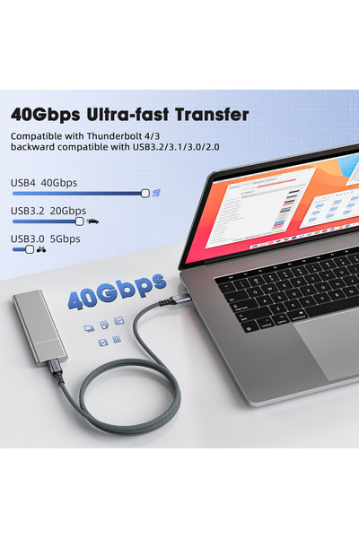 LivX FAST USB 4.0 40Gbps, 240W, 8K60Hz USB4.0 USB-C Kablosu 1.5 Metre Gri KLV-1.5