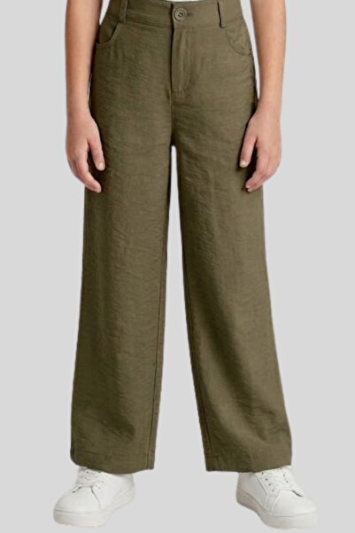 ww waka waka kids store Γυναικείο λινό παντελόνι σε πράσινο χρώμα λαδί, ψηλόμ...