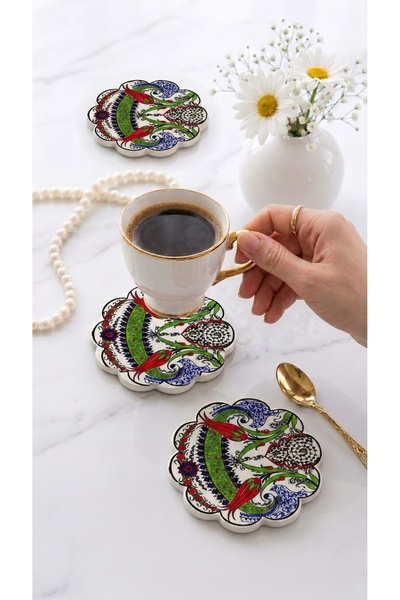 EvaniLife Ceramic Set of 6 Coasters, Handmade Tile Patterned Decorative Coffe...