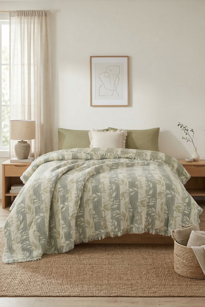 morlina home %100 Pamuk Çift Taraflı Jakar Desenli 5 Kat Dolgulu Müslin Çift ...