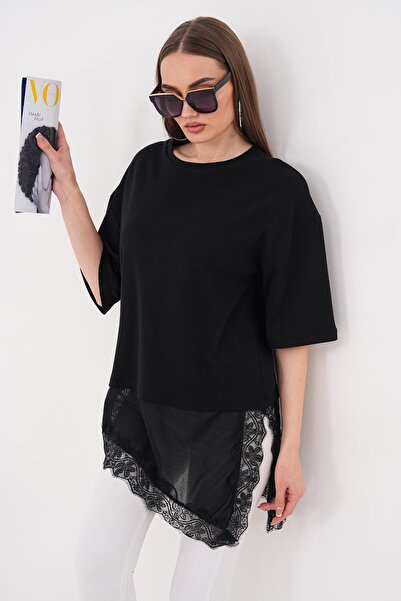 ŞİMAL Γυναικεία μπλούζα με δαντέλα και κοντά μανίκια 260485 -
