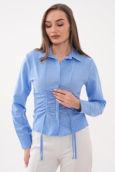 ŞİMAL Women's Long Sleeve Shirt with Gathered Front Detail 260493 -