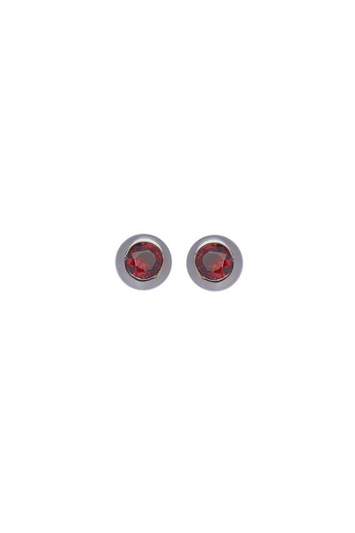 PETIT-ATELlER Female Metal Round Dome Stud Earring Garnet Red Zircon Centre S...