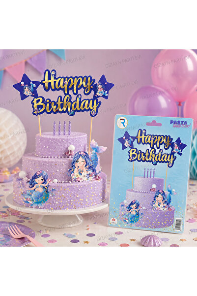 Dizayn Parti Evi DZYN Deniz Kızı Pasta Üstü Süs – Happy Birthday Cake Topper,...