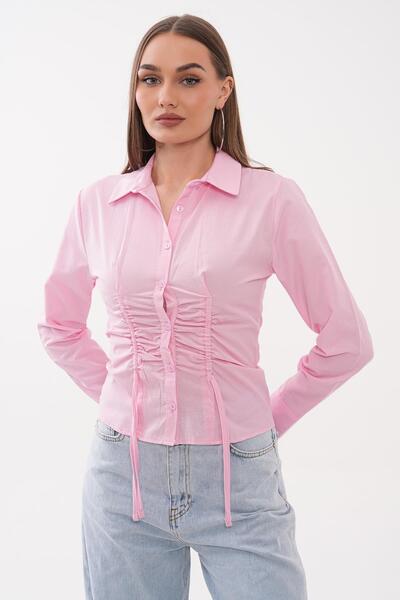 ŞİMAL Women's Long Sleeve Shirt with Gathered Front Detail 260493 -