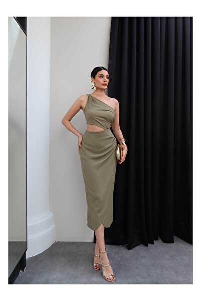 ESRAHELVACI Φόρεμα μίντι με έναν ώμο και ανοιχτό κόψιμο