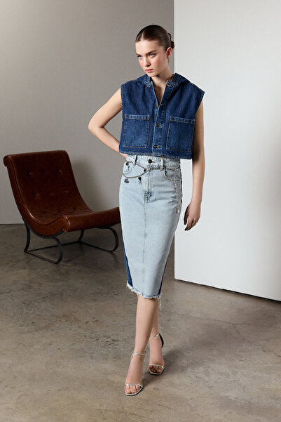 Berr-ın Çift Renk Denim Etek Mavi/Indigo