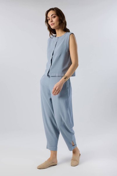 İpekçi Otantik Elastic Waisted Shalwar Cut Women's Trousers Hazy Blue