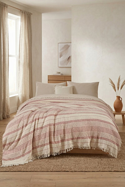 morlina home 100% Cotton 4 Layer Striped Muslin Double Bedspread Sofa Cover T...