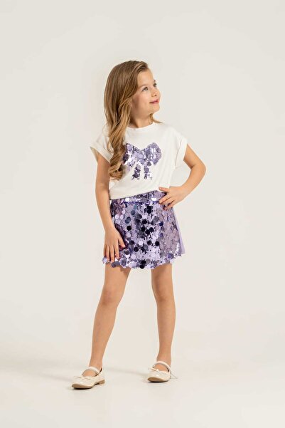 Miniminnakkidswear Set tricou cu paiete și fustă scurtă pentru fete, 5-12 ani